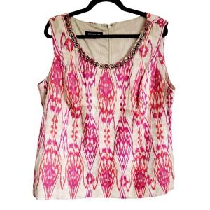Jones‎ New York 2X Tank Top Shirt Sleeveless Beaded Linen Sand Combo NWT